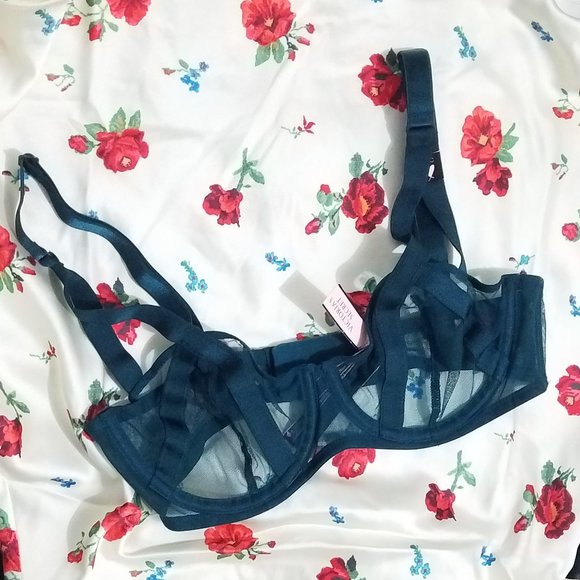NWT DARK EMERALD GREEN STRAPPY CAGED CUT OUT SEXY MESH BRA - Picture 1 of 4